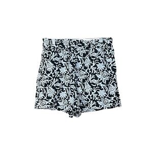 LOFT Shorts Floral M Pull On Black White Floral High Waist Linen Blend